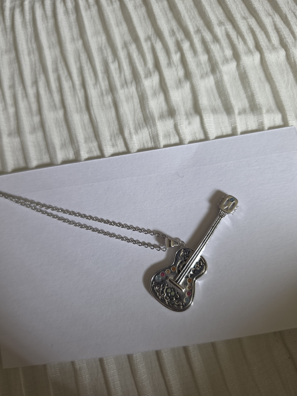 Disney's Coco Silver Guitar Pendant Necklace with Colored Stones